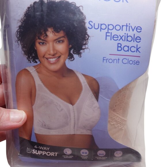 NIP Playtex 18 Hour Front Closure Flex Back Wireless Bra Sz 42D Light Beige 4695 - Picture 4 of 9